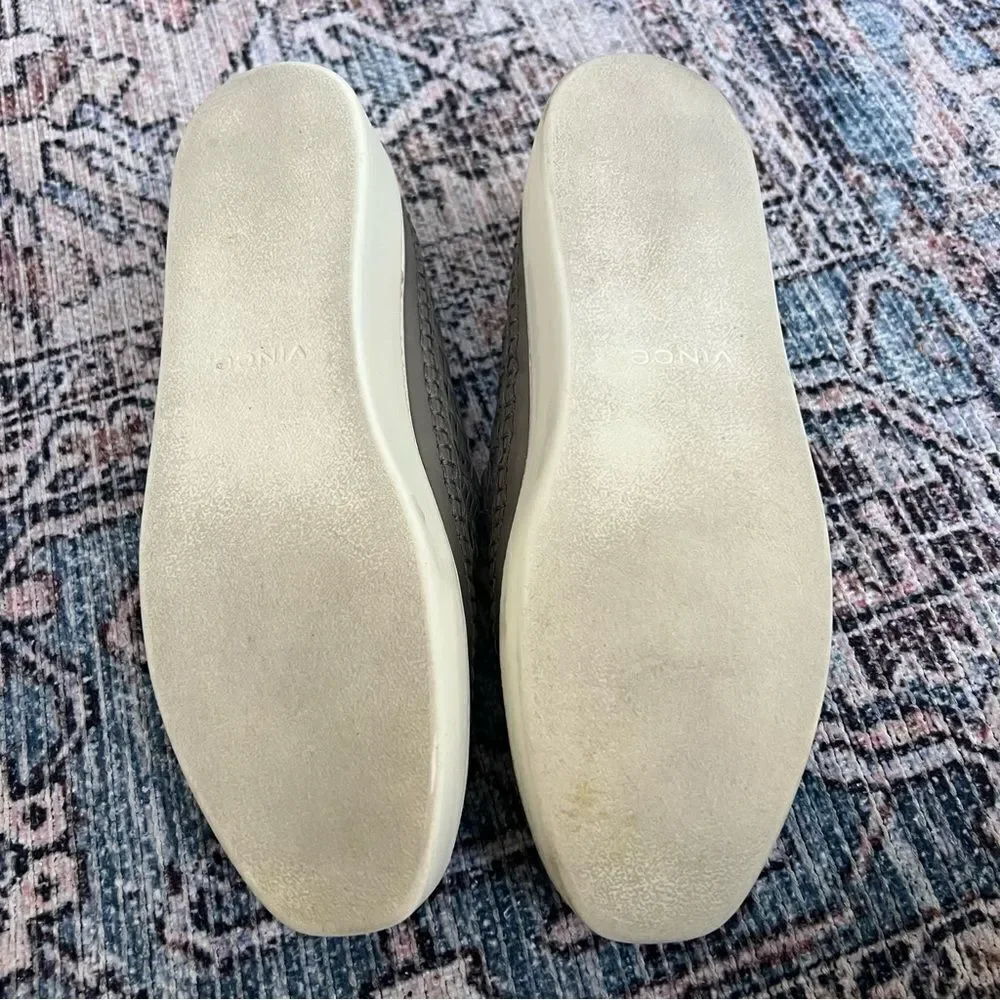 Vince Stafford Woven Slip-On Sneaker Size 8.5 Grey Taupe Leather Shoes